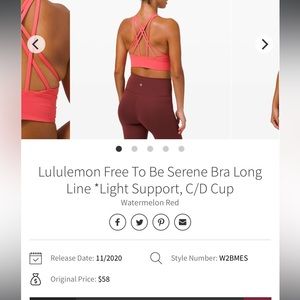Lululemon Free To Be Serene Bra Long Line *Light Support, C/D Cup-watermelon red